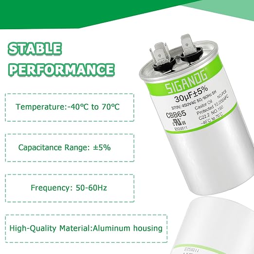 30uF 30 MFD 370V or 450V CBB65 Run Start Capacitor 30 uF 370 450 Volt VAC for Condenser Straight Cool or Heat Pump Air