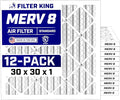 30x30x1 Air Filter (MERV 8) (12-Pack) Dust & Allergy Control AC Furnace Filters, MADE IN USA, HVAC, Pleated, product image