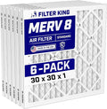 30x30x1 Air Filter (MERV 8) (6-Pack) Dust & Allergy Control AC Furnace Filters, MADE IN USA, HVAC, Pleated, Electrostatic