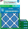 30x36x2 Air Filter MERV 13 Optimal Smoke & Allergy Defense (4-Pack), Electrostatic Pleated HVAC AC Furnace