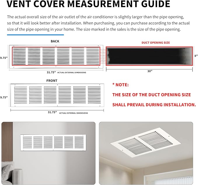 30x8 Return Air Grille(Duct Opening Size),Air Return Vent Cover,Flat Vent Cover,Rejillas De Aire Acondicionado para