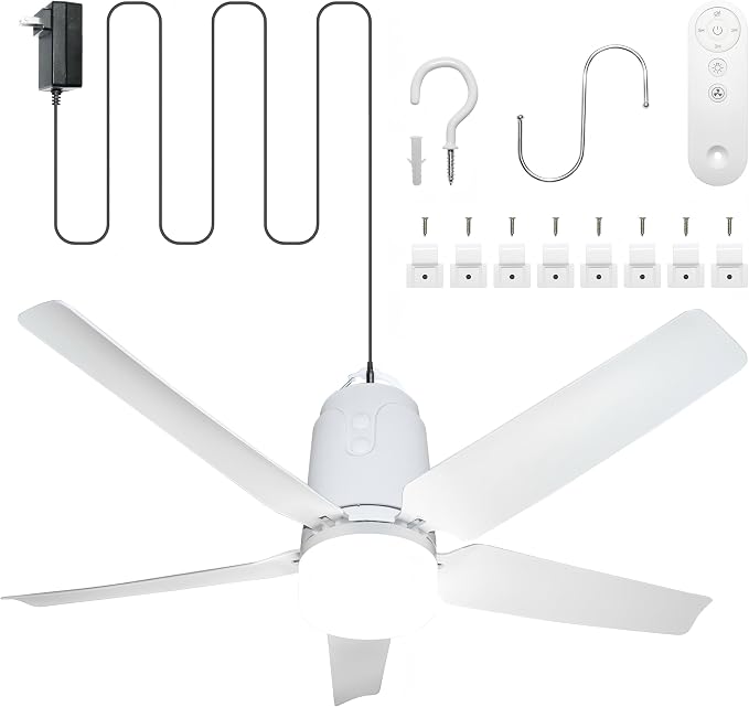 31.5" Gazebo Fans Outdoor Hanging, Canopy Fan with Light 3000-6500K, Portable Plug in Ceiling Fan with Remote, Hook, Great
