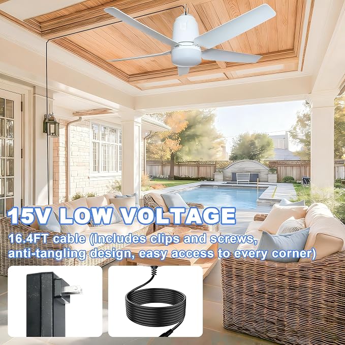 31.5" Gazebo Fans Outdoor Hanging, Canopy Fan with Light 3000-6500K, Portable Plug in Ceiling Fan with Remote, Hook, Great