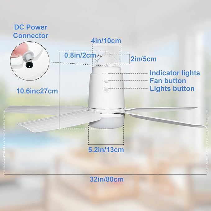 31.5" Gazebo Fans Outdoor Hanging, Canopy Fan with Light 3000-6500K, Portable Plug in Ceiling Fan with Remote, Hook, Great