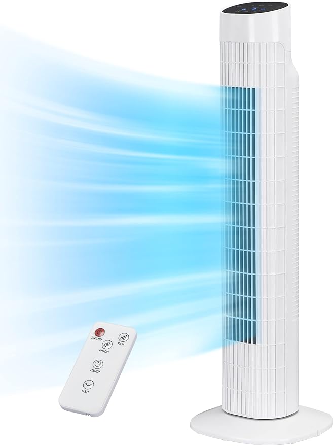 31" Electric Tower Fan That Blow Cold Air, Quiet Cooling Fan with Oscillation 7.5H Timer,Portable Floor Bladeless Standing