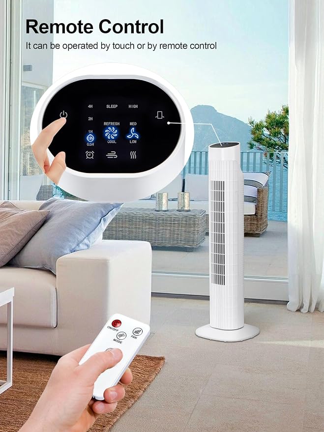 31" Electric Tower Fan That Blow Cold Air, Quiet Cooling Fan with Oscillation 7.5H Timer,Portable Floor Bladeless Standing