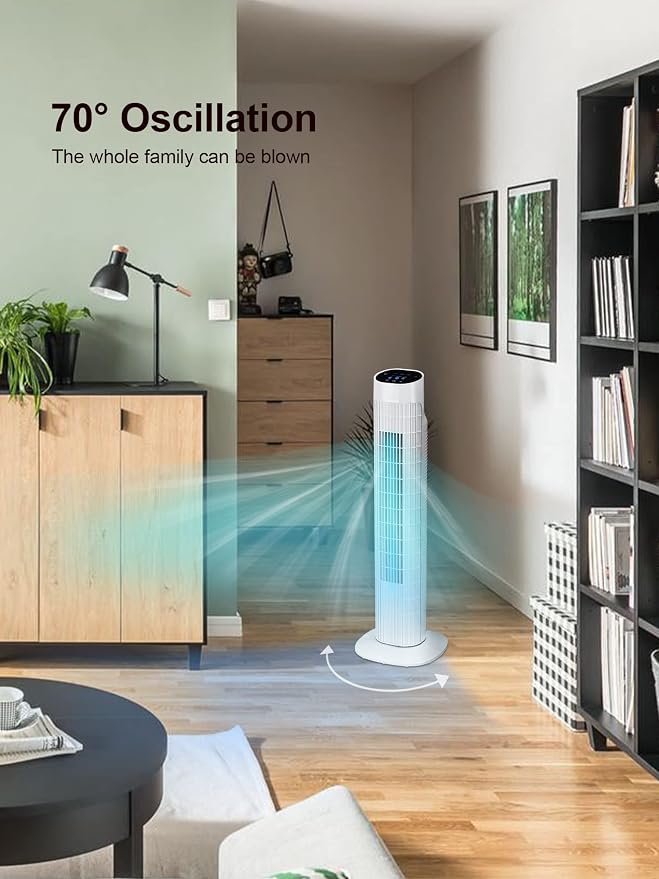 31" Electric Tower Fan That Blow Cold Air, Quiet Cooling Fan with Oscillation 7.5H Timer,Portable Floor Bladeless Standing