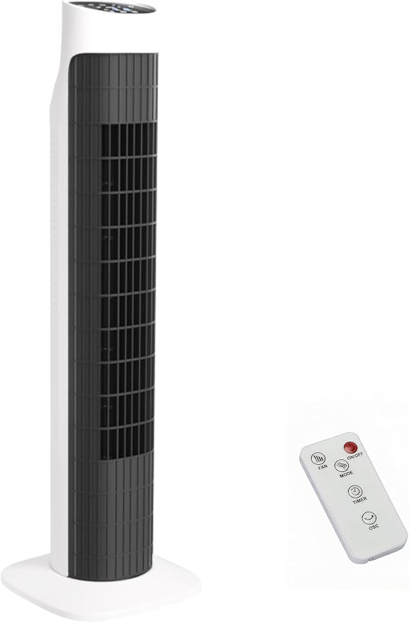 31”Tower Fan for Bedroom, 120° Oscillating Electric Bladeless Fan with Remote, 3 Speeds, 3 Modes, 7.5H Timer, 26ft/s Velocity