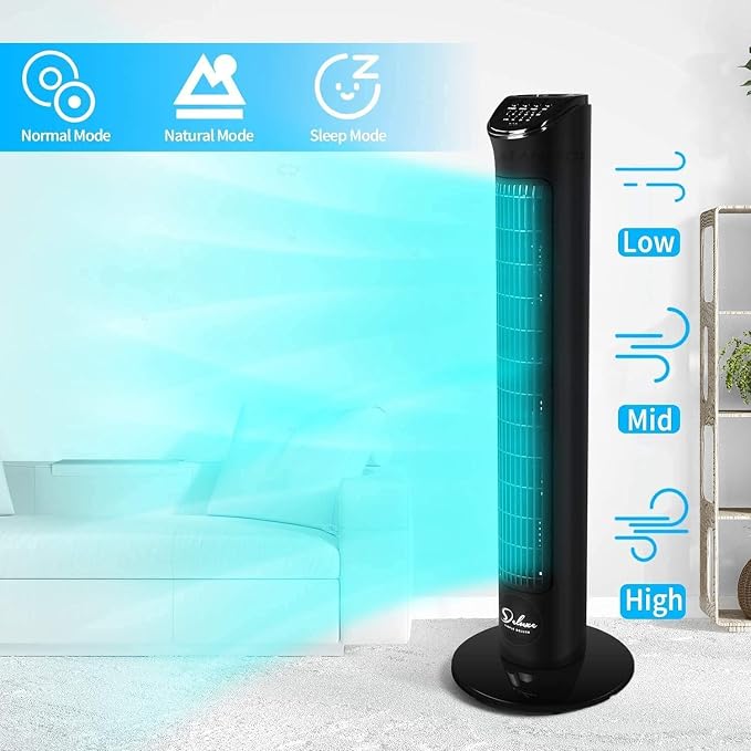 32-Inch Electric Oscillating Tower Fan for Bedroom with Remote Control and 3 Speeds, 3 Modes, Low Noisy Bladeless Fan for