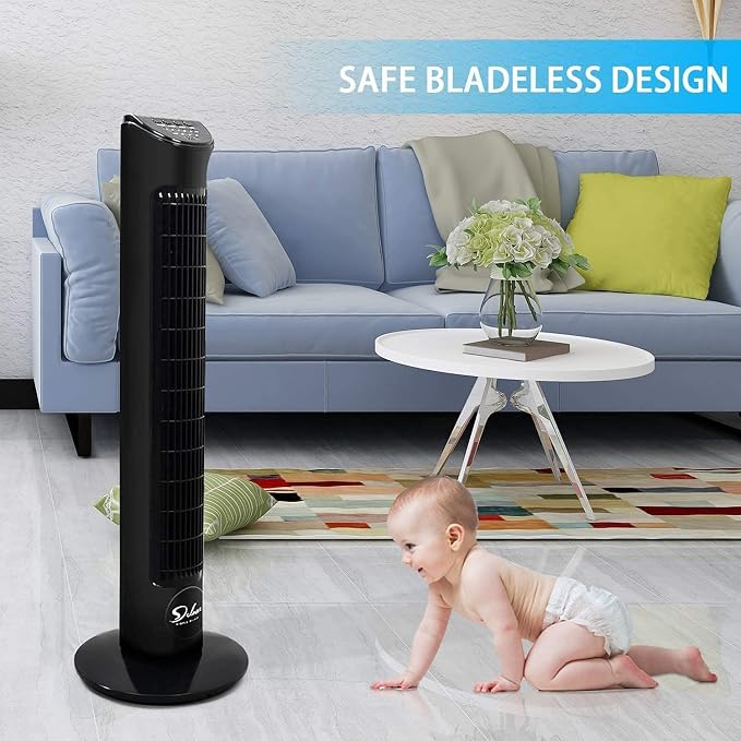 32-Inch Electric Oscillating Tower Fan for Bedroom with Remote Control and 3 Speeds, 3 Modes, Low Noisy Bladeless Fan for