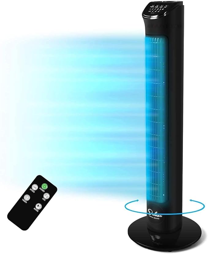 32-Inch Electric Oscillating Tower Fan with Remote Control for Indoor, Bedroom and Home Office, Black, product image