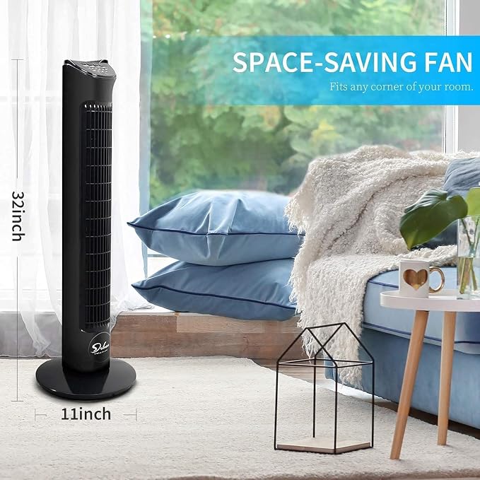 32-Inch Electric Oscillating Tower Fan with Remote Control for Indoor, Bedroom and Home Office, Black, alternate product view