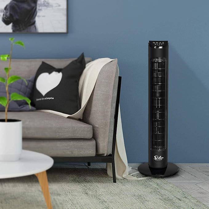 32-Inch Electric Oscillating Tower Fan with Remote Control for Indoor, Bedroom and Home Office, Black, alternate product view
