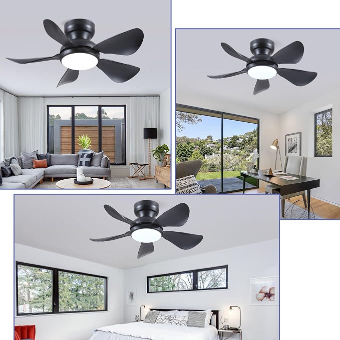 32 Inch Modern Ceiling Fans with Lights, Small Flush Mount Ceiling Fan with Light and Remote/APP Control, 5 Reversible 6