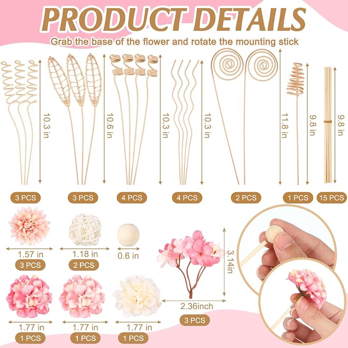 32 Pcs Reed Diffuser Sticks Set Include 21pcs Natural Rattan Wood Beads, 11 Style Fragrance Diffuser, alternate product view