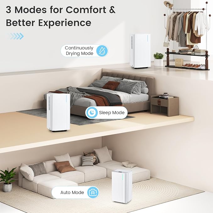 32 Pints Dehumidifier for Home, 2000 Sq.Ft Portable Dehumidifier for Bedroom, Basement, Bathroom, 24H Timer, 3-Color