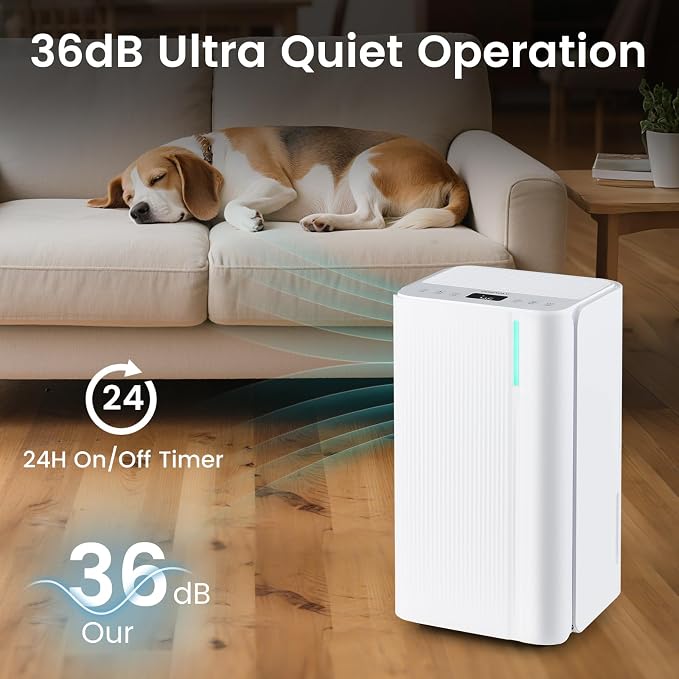 32 Pints Dehumidifier for Home, 2000 Sq.Ft Portable Dehumidifier for Bedroom, Basement, Bathroom, 24H Timer, 3-Color