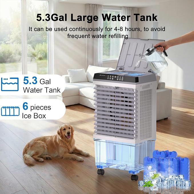 32" Swamp Cooler Air Conditioner,1800 CFM Portable Evaporative Air Cooler,Cooling Fan for Room Garage Patio,5.3 Gal Water