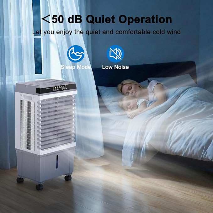 32" Swamp Cooler Air Conditioner,1800 CFM Portable Evaporative Air Cooler,Cooling Fan for Room Garage Patio,5.3 Gal Water