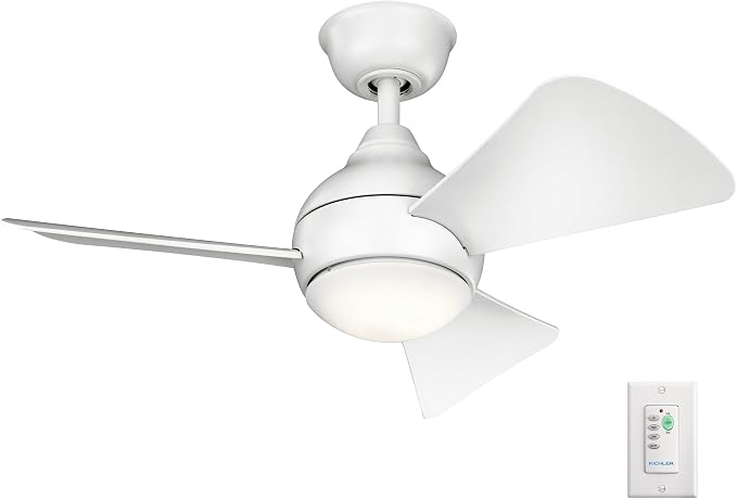 330150MWH 34 Inch Sola Ceiling Fan LED, 3 Speed Wall Control Full Function, Matte White Finish with Matte White Blades