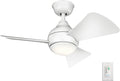 330150MWH 34 Inch Sola Ceiling Fan LED, 3 Speed Wall Control Full Function, Matte White Finish with Matte White Blades