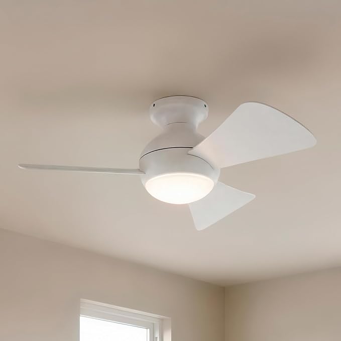330150MWH 34 Inch Sola Ceiling Fan LED, 3 Speed Wall Control Full Function, Matte White Finish with Matte White Blades