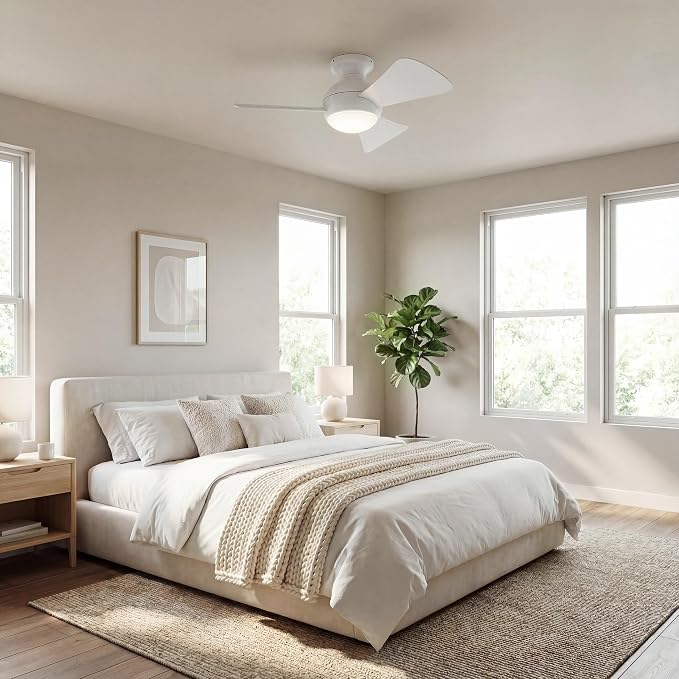 330150MWH 34 Inch Sola Ceiling Fan LED, 3 Speed Wall Control Full Function, Matte White Finish with Matte White Blades