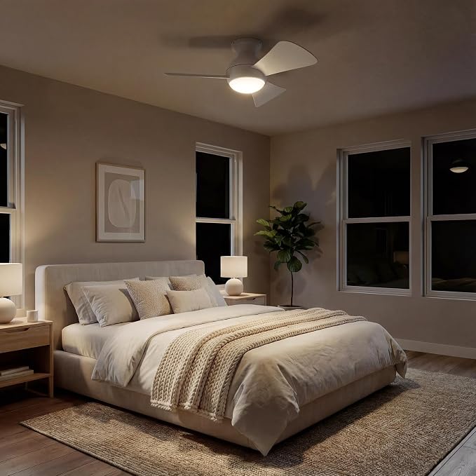 330150MWH 34 Inch Sola Ceiling Fan LED, 3 Speed Wall Control Full Function, Matte White Finish with Matte White Blades