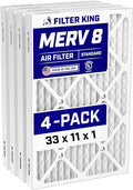 33x11x1 Air Filter (MERV 8) (4-Pack) Dust & Allergy Control AC Furnace Filters, MADE IN USA, HVAC, Pleated, product image