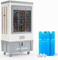 34.3Gal/130L Commercial Swamp Cooler, 9000CFM Powerful Evaporative Air Cooler, 500W Strong Motor, 3 Speeds, 4 Ice Packs