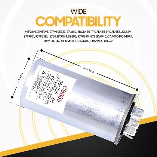 35+3 uF 35/3 MFD 370V/440V CBB65B Dual Run Round Capacitor 50/60 Hz - Replacement for AC Motor Run or Fan Start, alternate