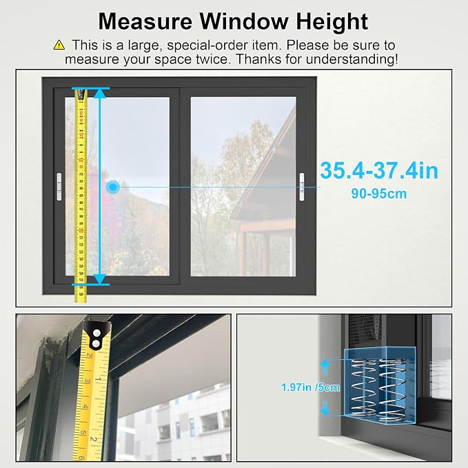 35.4-37.4 Inch Vertical Window Fan for Sliding Windows – Attach Firmly to Window Top and Bottom Frames Tool-Free