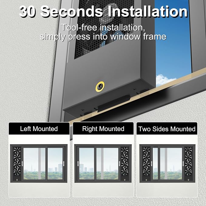 35.4-37.4 Inch Vertical Window Fan for Sliding Windows – Attach Firmly to Window Top and Bottom Frames Tool-Free