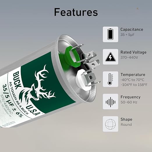 35+5uF 35/5 MFD ±6% CBB65B Dual Run Round Start Capacitor - Ideal for HVAC Systems, Air Conditioner Unit Fan, alternate view