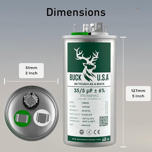 35+5uF 35/5 MFD ±6% CBB65B Dual Run Round Start Capacitor - Ideal for HVAC Systems, Air Conditioner Unit Fan, alternate view