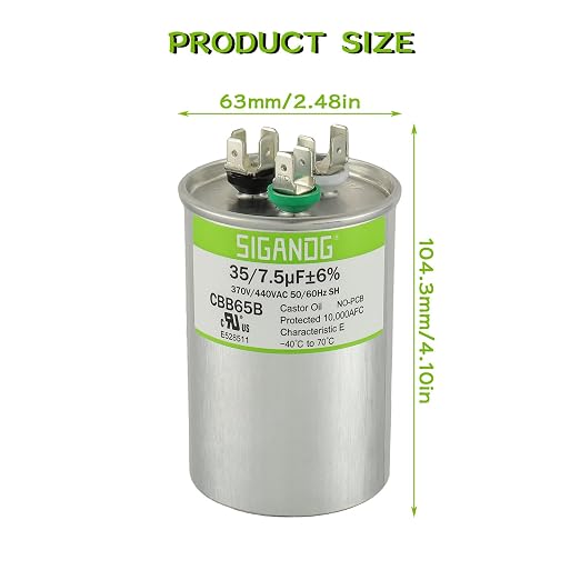 35/7.5 uF 35+7.5 MFD 370V or 440V CBB65 Dual Run Start Round Capacitor 35 7.5 uF MFD 370 440 Volt VAC for, alternate view 2