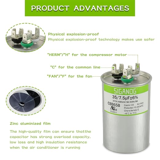 35/7.5 uF 35+7.5 MFD 370V or 440V CBB65 Dual Run Start Round Capacitor 35 7.5 uF MFD 370 440 Volt VAC for, alternate view 4