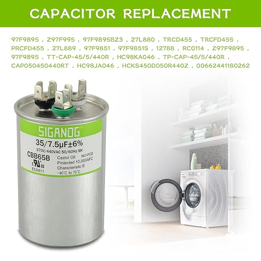 35/7.5 uF 35+7.5 MFD 370V or 440V CBB65 Dual Run Start Round Capacitor 35 7.5 uF MFD 370 440 Volt VAC for, alternate view 6