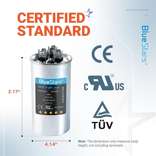 35+7.5 uf/MFD 370-440V AC Dual Run Capacitor CBB65B – Replacement for AC Motor, Fan Start, and Heat Pump Air Conditioners
