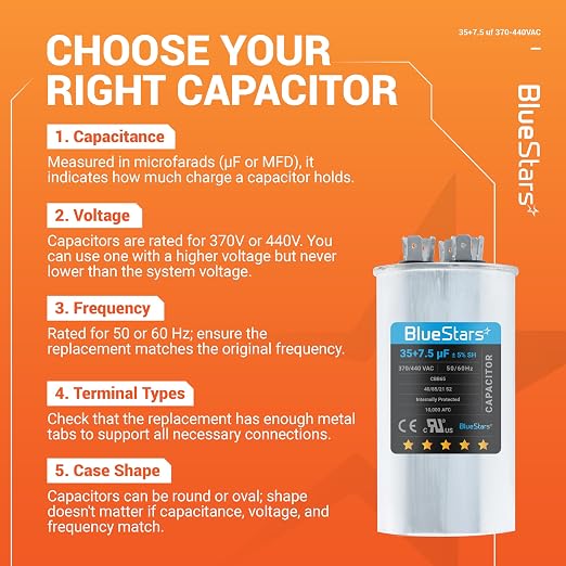 35+7.5 uf/MFD 370-440V AC Dual Run Capacitor CBB65B – Replacement for AC Motor, Fan Start, and Heat Pump Air Conditioners