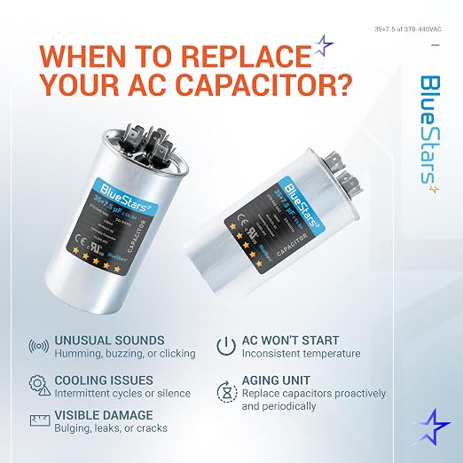 35+7.5 uf/MFD 370-440V AC Dual Run Capacitor CBB65B – Replacement for AC Motor, Fan Start, and Heat Pump Air Conditioners