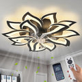 35" Black Modern Ceiling Fan with Lights Remote Control, 6 Speeds 3 Light Color Low Profile Flush Mount Ceiling Fan with