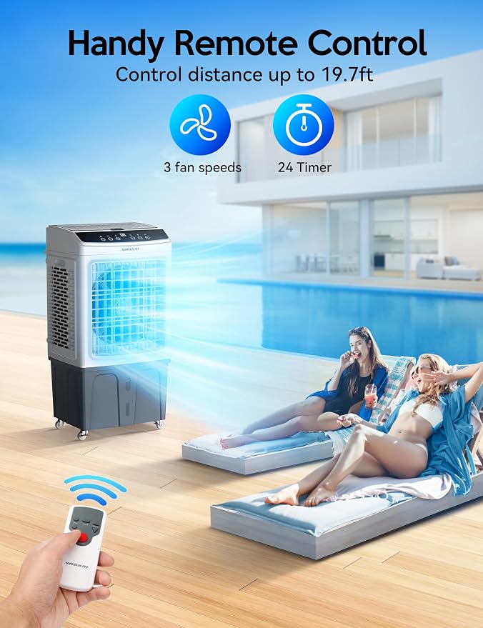 35" Evaporative Air Cooler, 2800CFM Swamp Cooler, 120°Oscillation Air Cooler with Remote Control, 24H Timer, 3 Modes & Wind