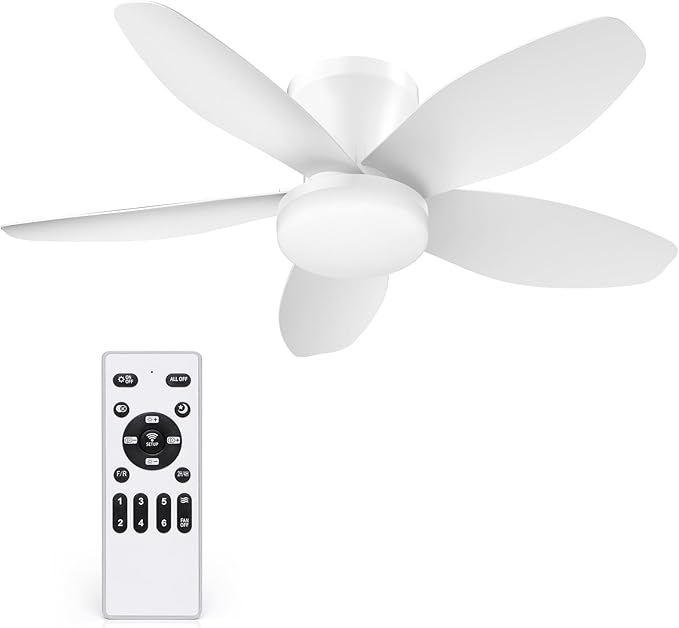 35 Inch Ceiling Fan with Lights and Remote Control, Quiet Modern Low Profile Fan Light with 6 Speeds, Dimmable LED