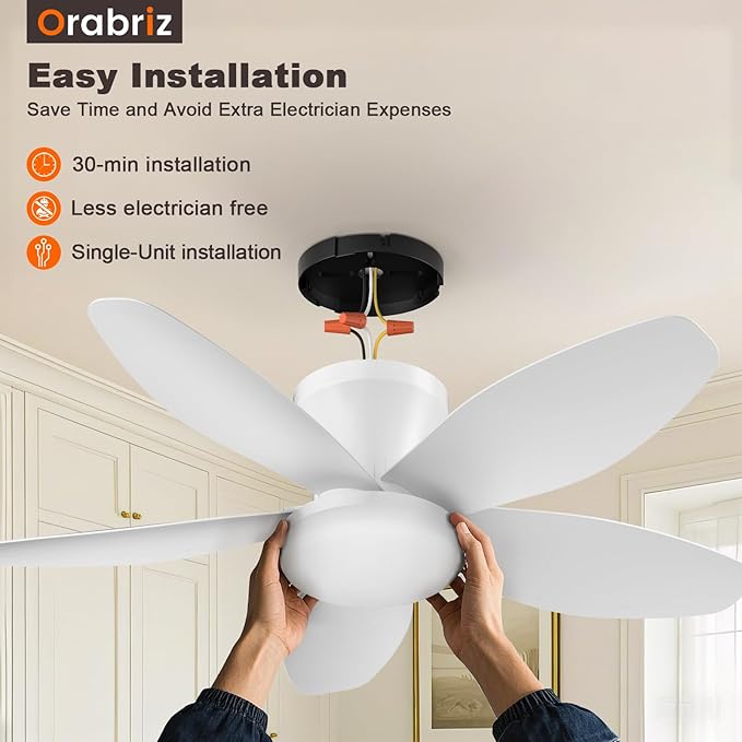 35 Inch Ceiling Fan with Lights and Remote Control, Quiet Modern Low Profile Fan Light with 6 Speeds, Dimmable LED