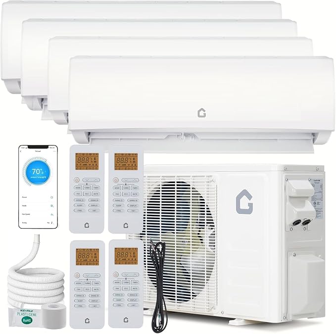 35000 BTU 4 Zone WIFI Mini Split AC/Heating System, 19 SEER2 Quad Zone 4 × 9000 BTU Ductless Split Air Conditioner with