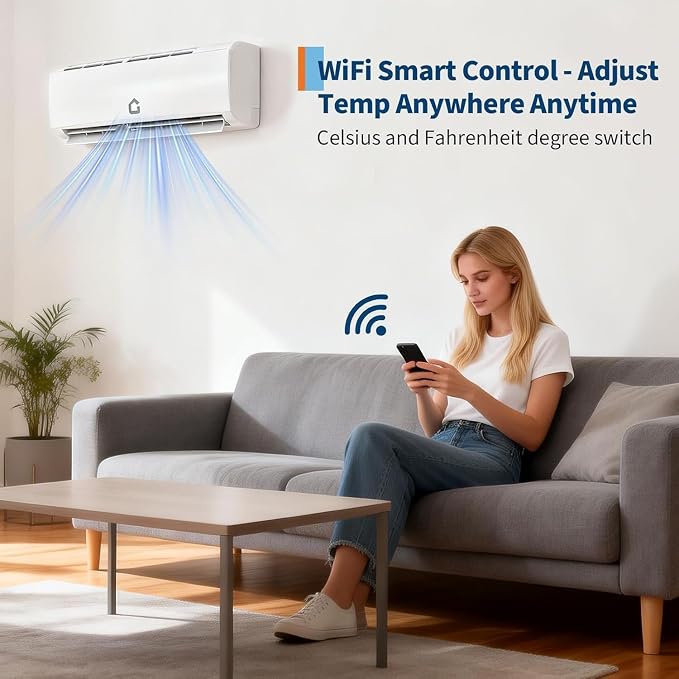 35000 BTU 4 Zone WIFI Mini Split AC/Heating System, 19 SEER2 Quad Zone 4 × 9000 BTU Ductless Split Air Conditioner with