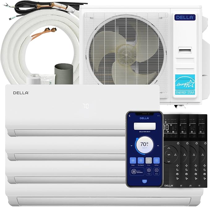 35K BTU ODU Multi Zone AC Quad 4 Zone (9K 9K 9K 18K) Mini Split, 19 SEER2 208-230V Cools Up to 2200 Sq.Ft, Works with Alexa