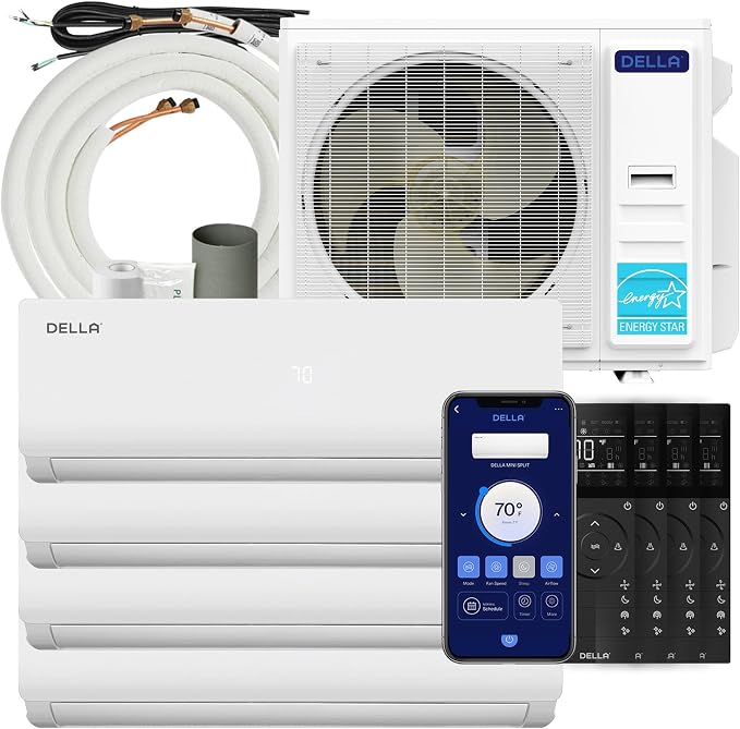 35K BTU ODU Quad 4 Zone (9000+9000+9000+12000 BTU) 19 SEER2 208-230V Cools Up to 1750 Sq.Ft, Works with Alexa and Wifi