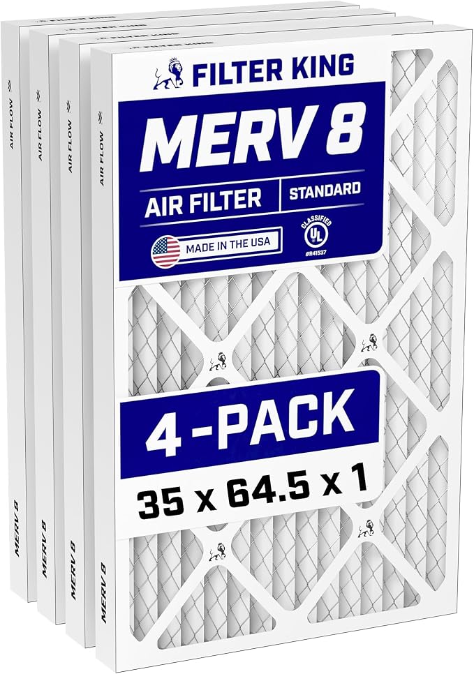 35x64.5x1 Air Filter (MERV 8) (4-Pack) Dust & Allergy Control AC Furnace Filters, MADE IN USA, HVAC, Pleated, product image